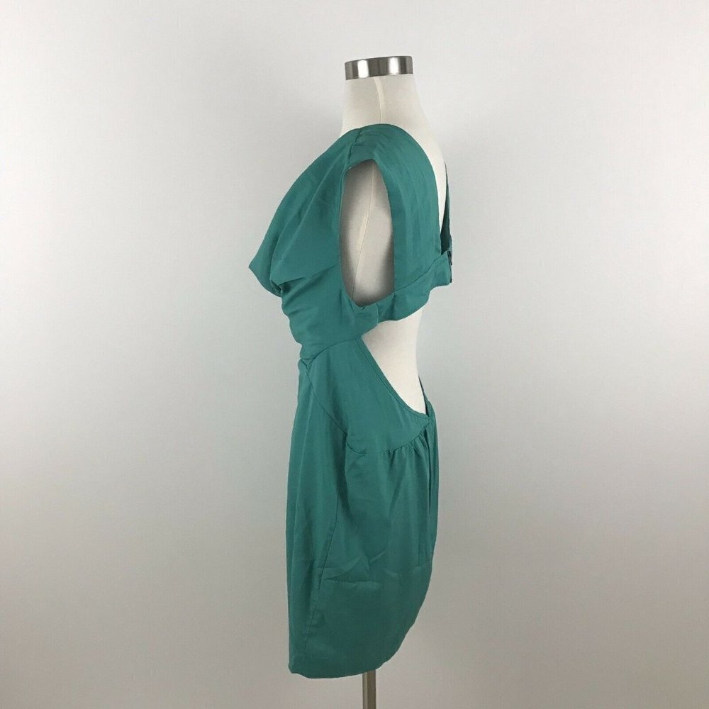 Fab'rik Womens Dress Teal Open Back Cowl Neck Sleeveless Pleat Accents M - Picture 4 of 5